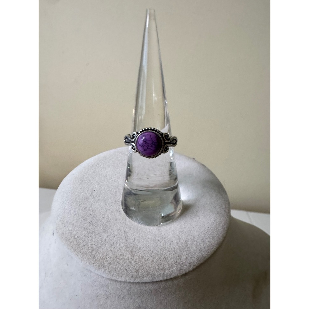 Purple Gemstone Sterling Silver Ring Statement Boho Women's Size 6 Whimsical